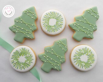 Christmas Tree & Christmas Wreath Iced Biscuits, Christmas Biscuits, Hand Decorated Seasonal Sugar Cookies, Festive Biscuits, Christmas Gift