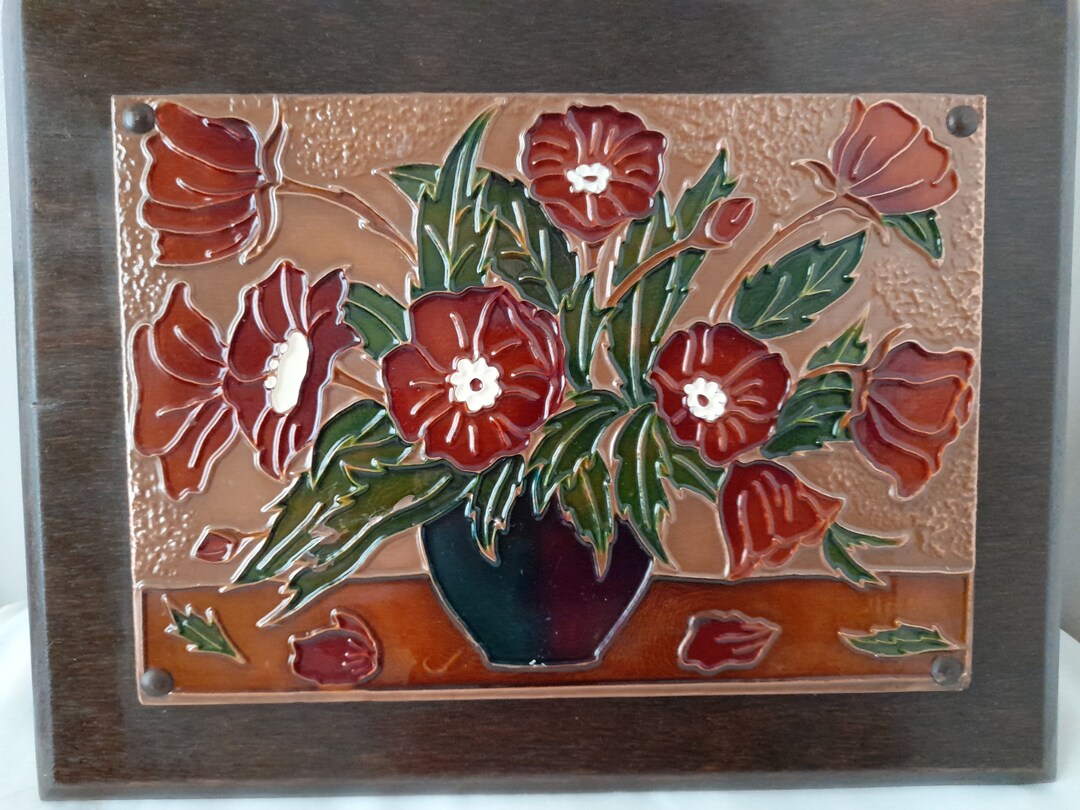 Vintage Aethra Copper & Enamel Wall Art Picture on Wood Plaque Etsy