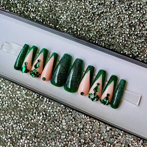 Green Bling Press On Nails, Christmas, St. Patrick’s Day, Glitter