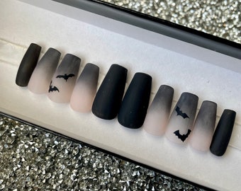 Black Ombré Halloween Press On Nails with. Bats