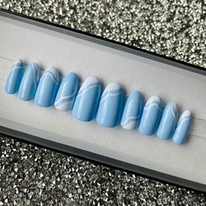 Light Blue Abstract Press On Nails, Spring Summer Nails