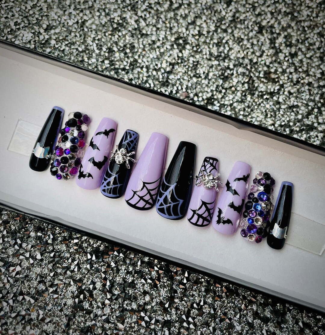 Pastel Goth Press on Nails, Halloween, Spooky Season, Goth Nails,  Swarovski, Long Coffin Nails, Acrylic Press on Nails