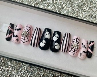 Halloween Nails , Pastel Goth Press On Nails , Spooky , Creepy Cute , Acrylic Nails