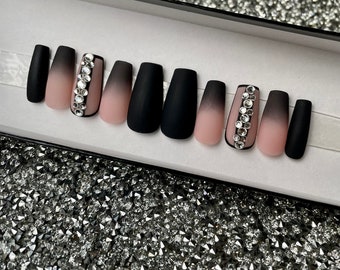 Press On Nails, Black Ombré, Coffin Nails, Black Nails, Acrylic Nails