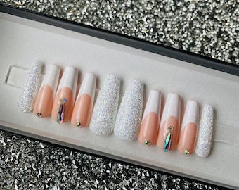 Wedding Press On Nails, Glitter, Bling, French