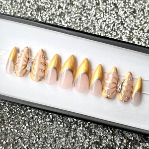 Gold Butterfly Press on Nails