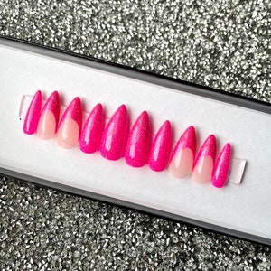 Barbie inspired Pink Glitter French Press On Nails