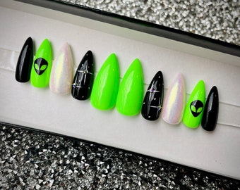 Press On Nails | Alien | Holographic | Acrylic Nails | Fake Nails