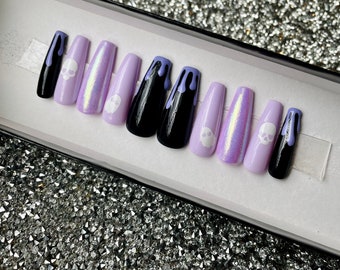Pastel Goth | Press On Nails | Halloween | Acrylic Nails | Holographic | Iridescent | Long Nails