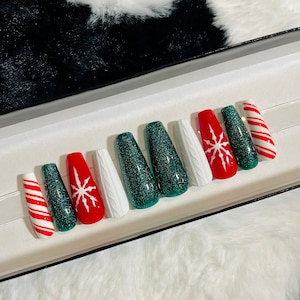 Christmas Press On Nails, Snowflake, Sweater Nails