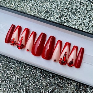 Red Bling Press On Nails, Natal, Dia dos Namorados