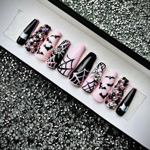 Pastel Goth | Press On Nails | Halloween | Spooky| Swarovski | Bats