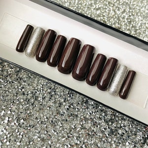 Press On Nails | Glitter | Brown Nails | Acrylic & Press On Nails
