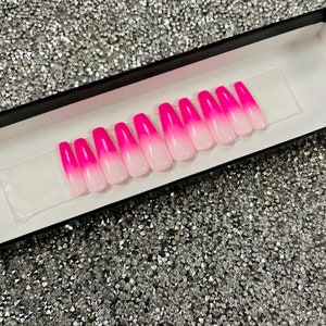 Press On Nails | Pink Ombre | Acrylic & Press On Nails | Long Coffin Nails