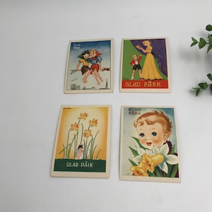 Kleine alte Osterkarten aus Schweden / Vintage