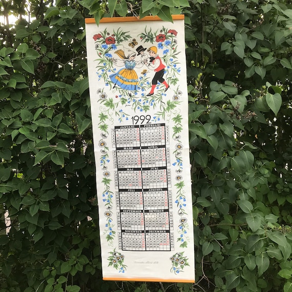 Calendar / Almanac in Fabric From the Year 1992 With a Printed
