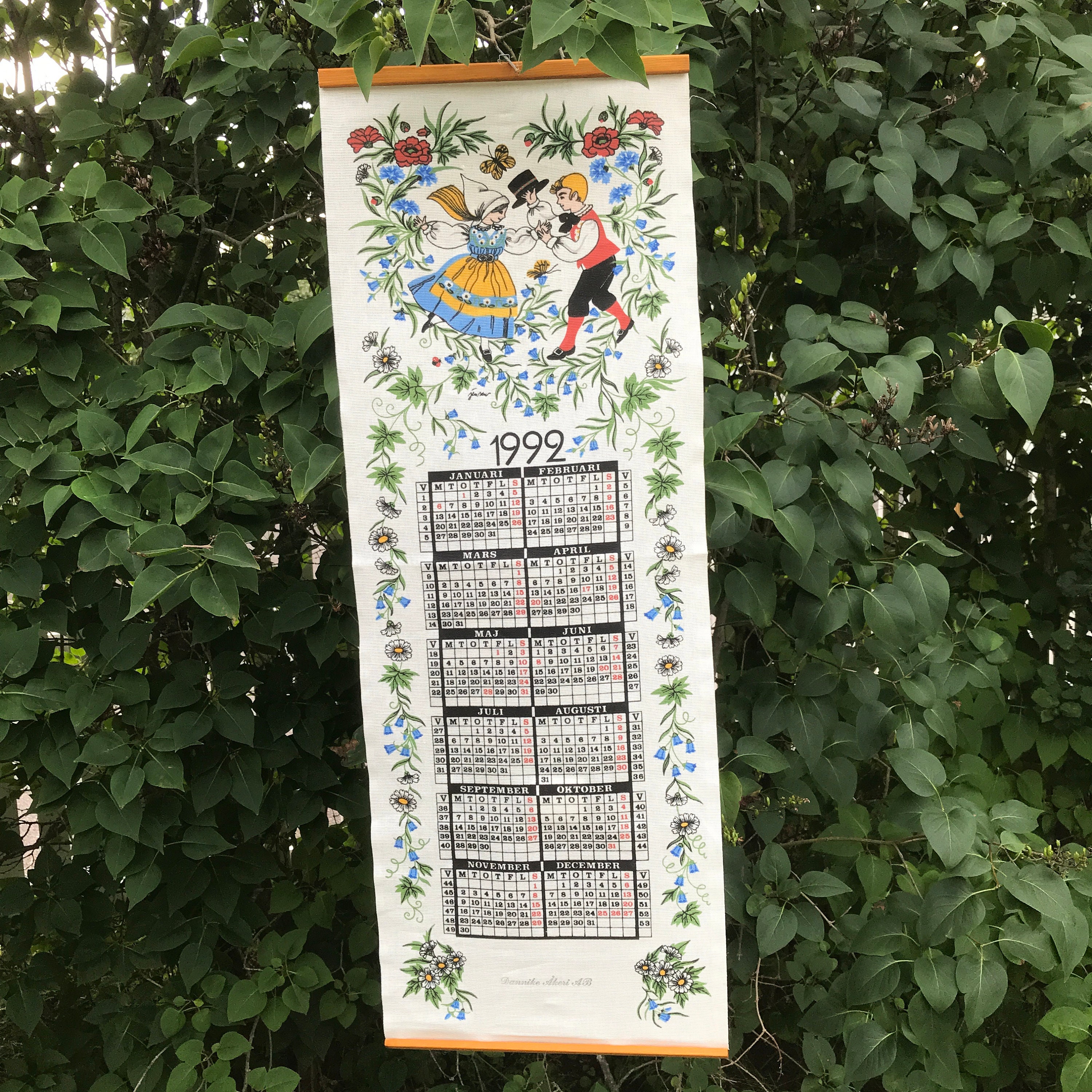Calendar / Almanac in Fabric From the Year 1992 With a Printed