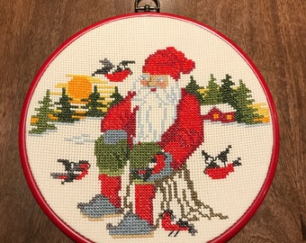 Embroidered Christmas wall hanging with frame from Sweden