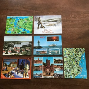 7 cartes postales aux motifs suédois / vintage