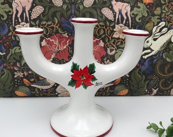 bougeoir en porcelaine à 3 branches / de Noël / vintage