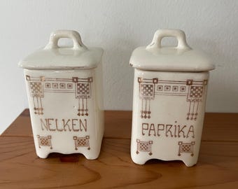 Vintage German porcelain spice jars with lids