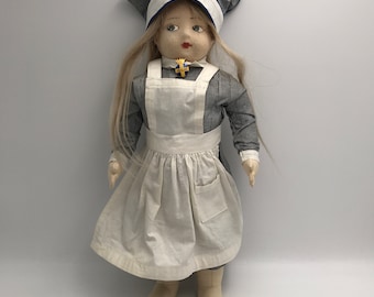 Old English fabric doll / 30s / Chad Valley Co ? / Swedish Women&#39;s Voluntary Defense Organization
