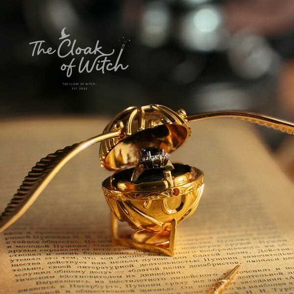 Mechanical Winged Ball Ring Box • Solid Brass Gold Plated Proposal Holder