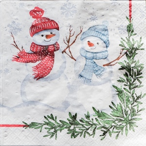 2 snowman Christmas winter paper napkins for decoupage and paper crafts | junk journal | card making | scrapbooking | 550M