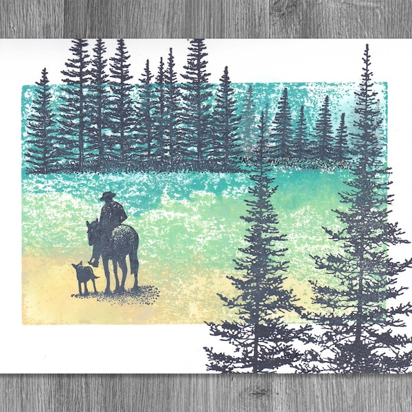 Scenic Note Card 101, Father’s Day scenic card, dad birthday gift, nature greeting card, wilderness scene, horse landscape, cowboy card