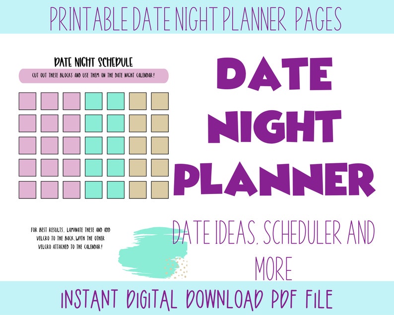 Date Night Planner Schedule Dates Date Ideas Activity Page Digital