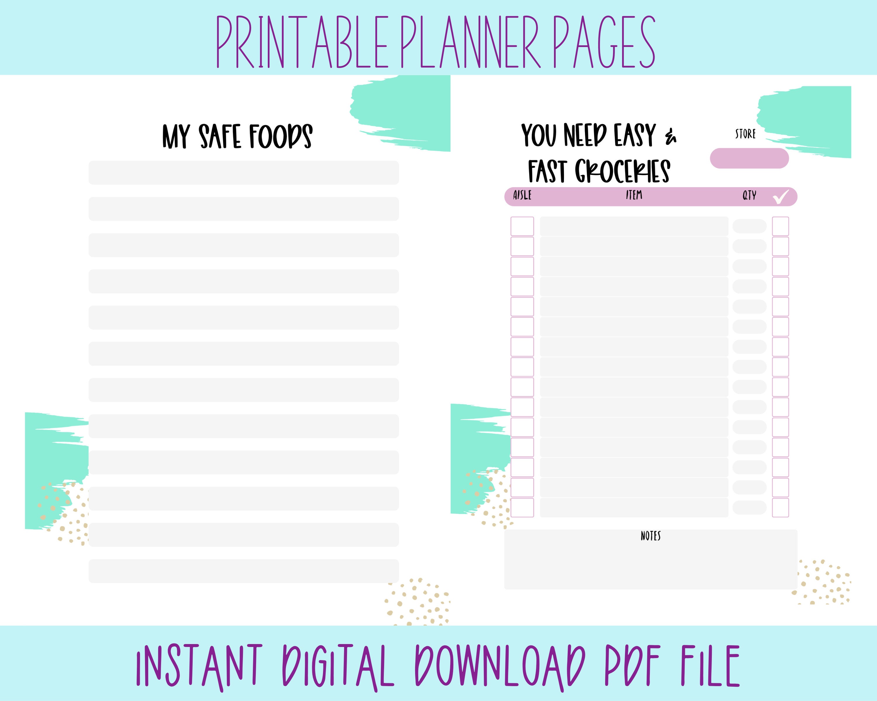 ADHD Friendly Meal Planner Printable - Grocery List - Meal Builder ...