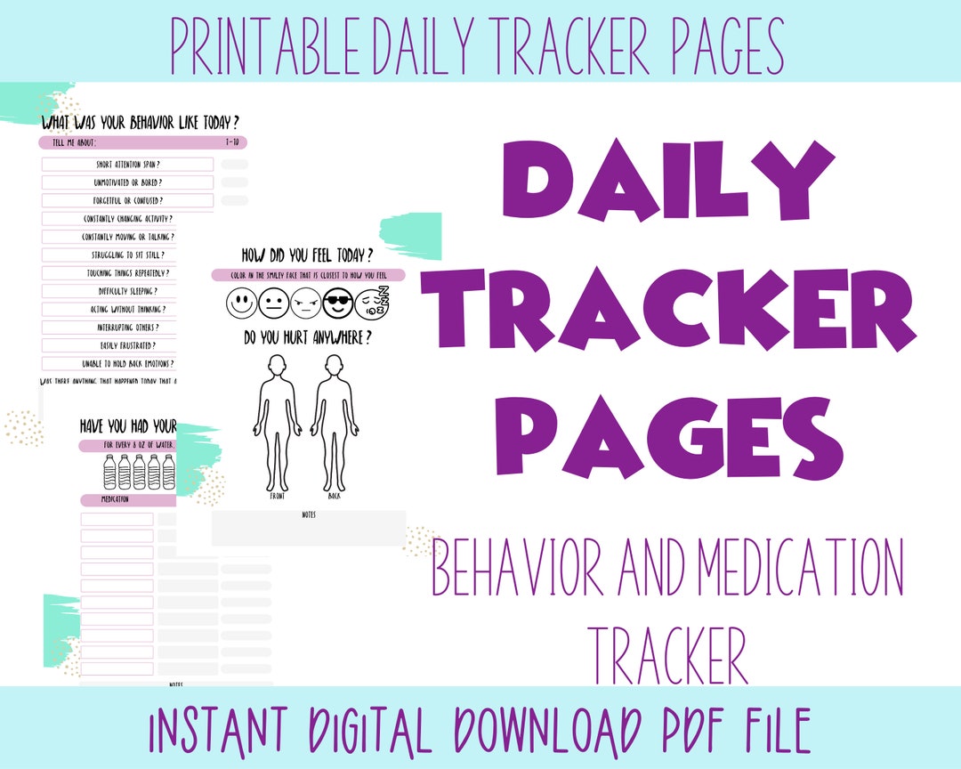 Daily Behavior Tracker for ADHD - Medication Management - Mood Tracker ...