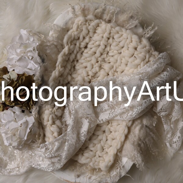 Photography Newborn Baby Digital Backdrop Background Lace Fur Boho Bowl