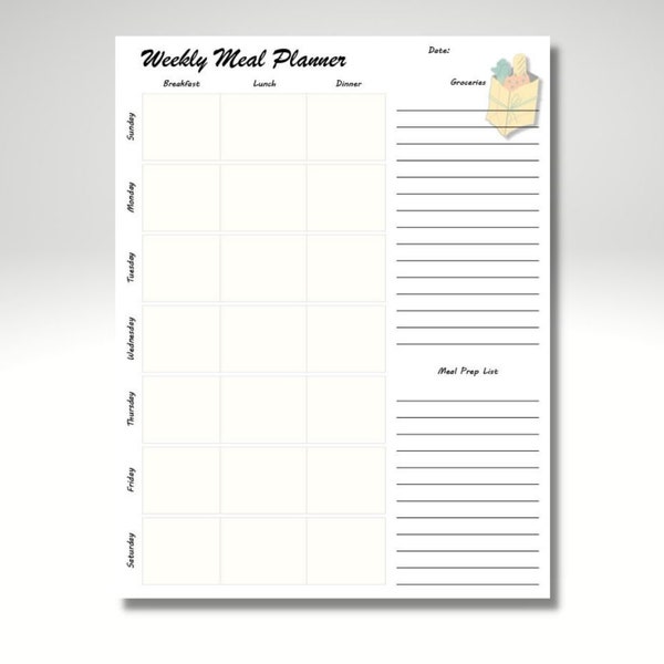 Weekly Meal Planner US Letter size, Printable meal planner, Digital meal planner, Weekly meal plan