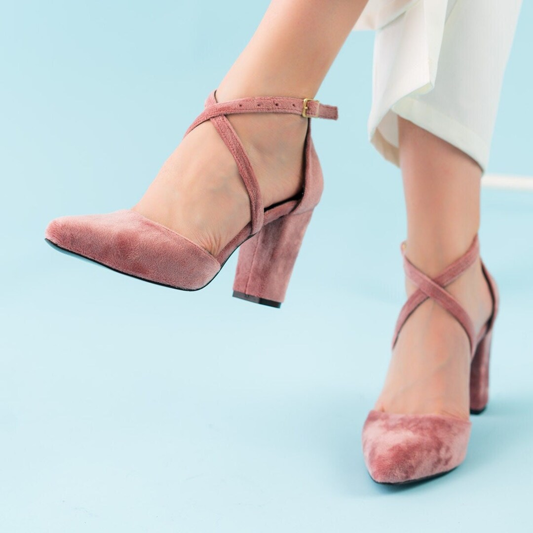 Light Pink Highheeled Velvet Minimalist Wedding Shoes.block Etsy
