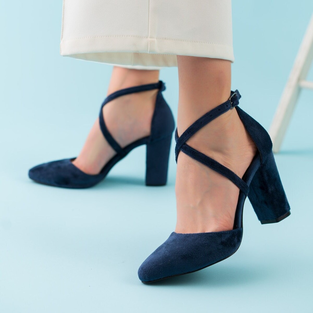 Navy Blue Velvet Bridal Shoes.dark Blue High Heeled Velvet - Etsy