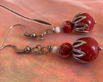 Earrings made of Imperial Jasper red (Regalit, dyed), pearls with beautiful grain :-)