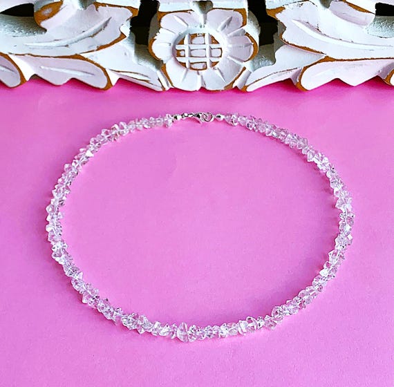 Herkimer Diamant (Bergkristall) Luxus Ausführung in absolut klarer Qualität: 8-9mmx6mm pur als Kette