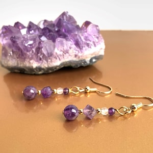 Amethyst earrings: rhombus cut, round & faceted - graceful beauties in violet