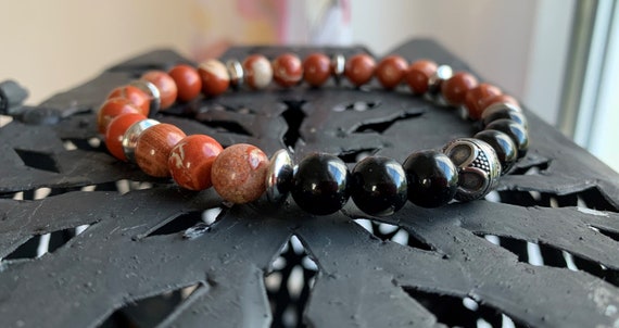 Red Natural Jasper, Elastic Bracelet Made of 8 Mm Beads With