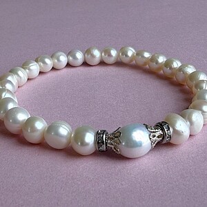 Bracciale elastico in perle coltivate, classe AA, 7-8 mm