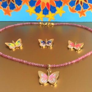 genuine red / pink tourmaline - rubellite, pearl necklace with magical &quot;butterfly&quot; pendant :-)