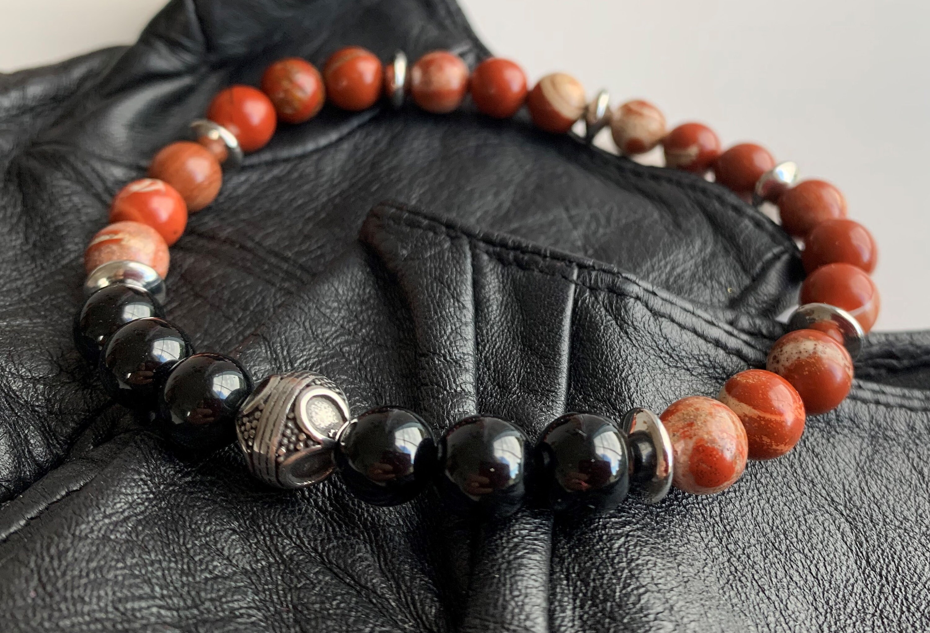 Red Natural Jasper, Elastic Bracelet Made of 8 Mm Beads With