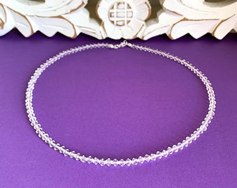 Necklace made of genuine rock crystal 4 mm pure; clasp selectable