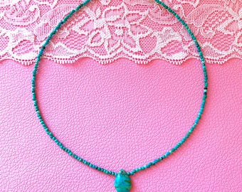 Collier Turquoise - Perles Véritables 10x10 Mm - 2 Brins - Neuf Sans Emballage