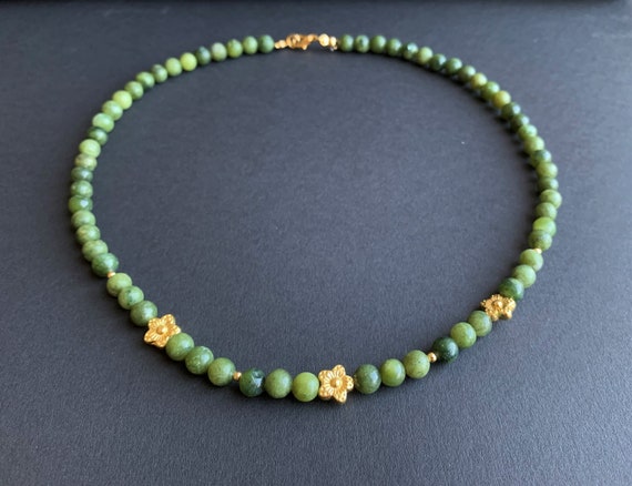Real Taiwan Jade, Undyed, Necklace Made of Beads 6 Mm With Enchanting  Flowers - Etsy