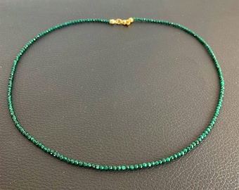 African Jade (Prasem) 2 mm with facets - an incomparable deep green as a filigree necklace