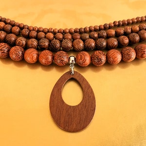Wooden beads with wooden pendant &quot;teardrop&quot;; beads available in 4, 6, 8, or 10 mm beads ;-)