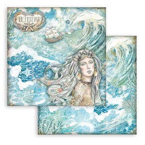 Feuille recto-verso Stamperia Scrapbooking - Bordure mécanique Les Chants de la mer