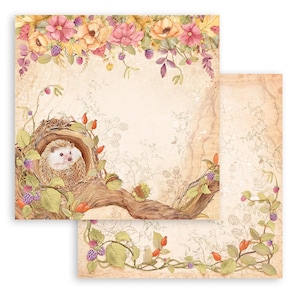 Feuille recto-verso pour scrapbooking Stamperia - Hérisson des bois